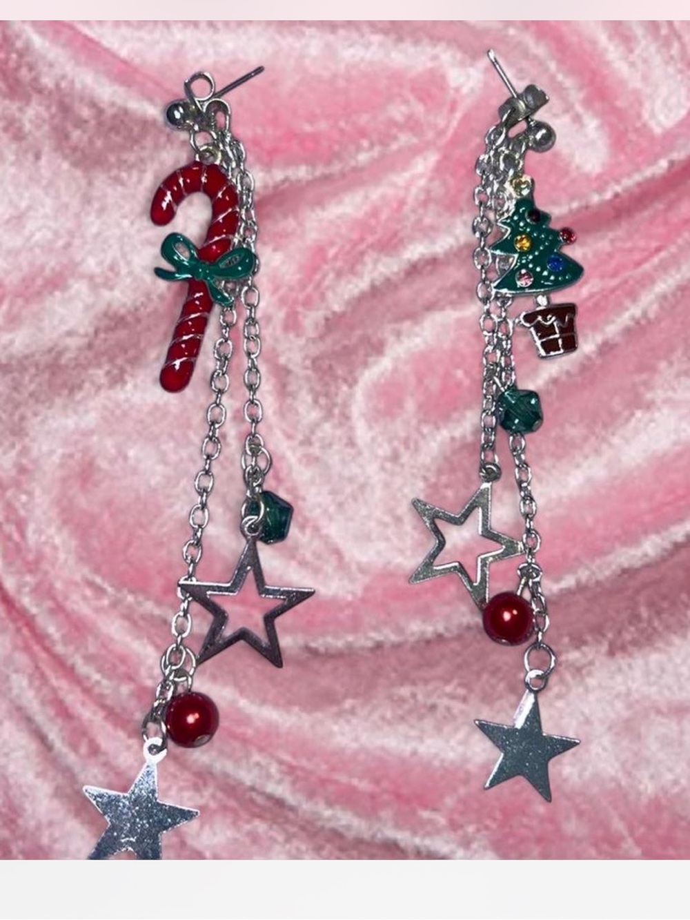 Festive Candy Cane & Tree Dangle Earrings - Red & Green
